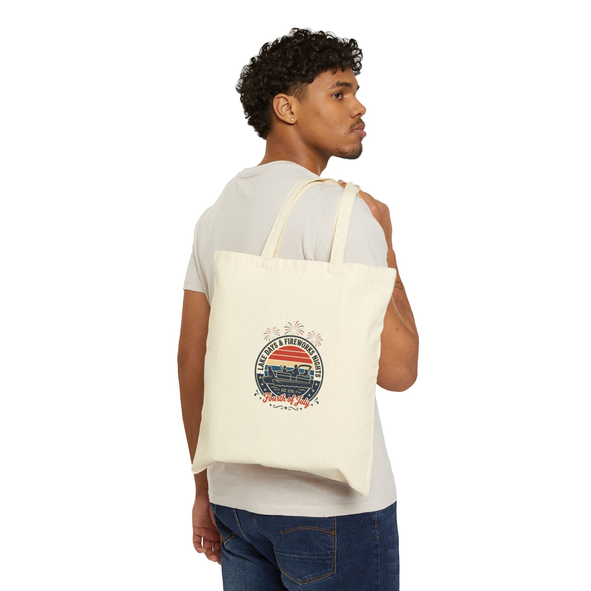 Retro Americana Sunset Tote, Cotton Canvas Tote Bag | 4th of July, Vintage Patriotic Palette