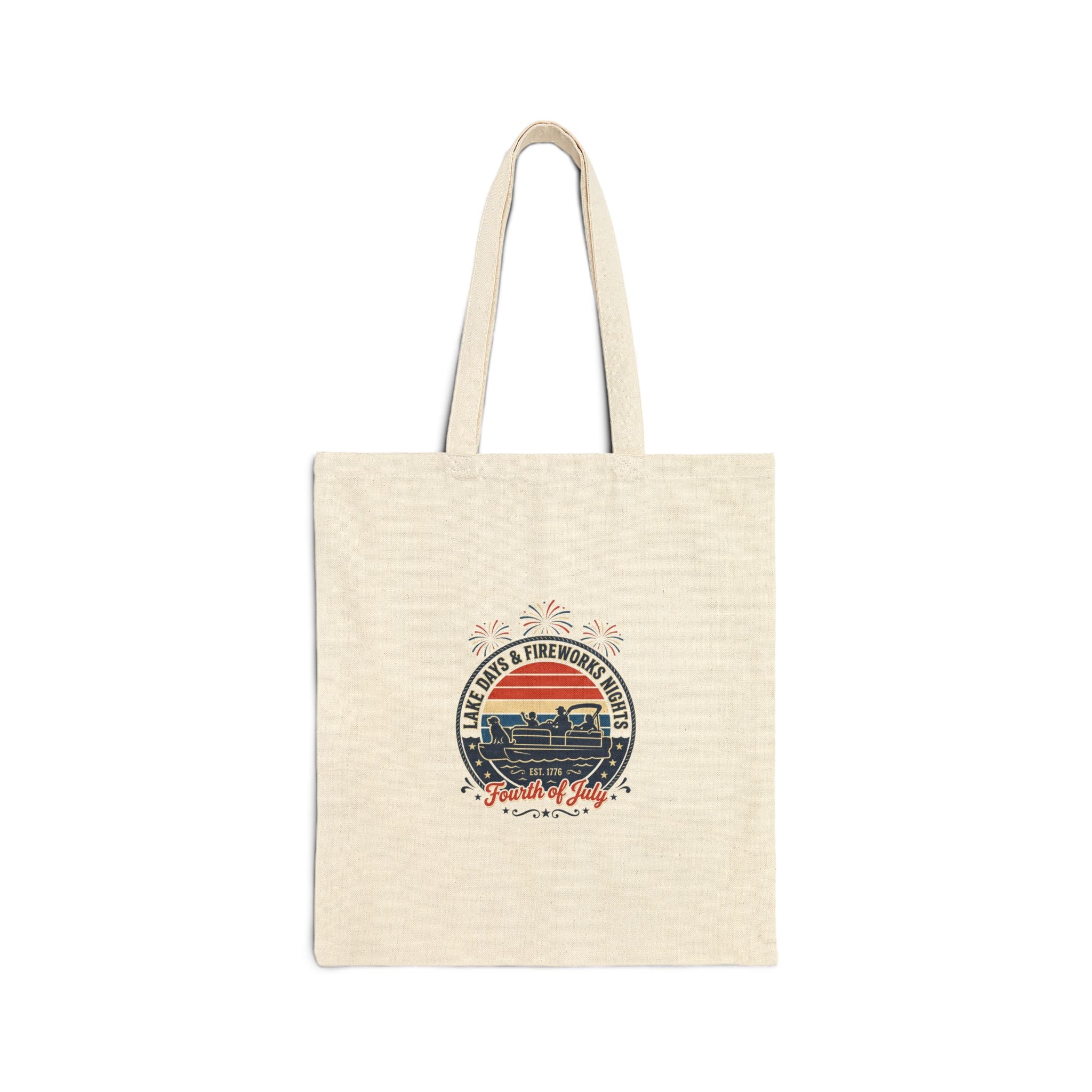 Retro Americana Sunset Tote, Cotton Canvas Tote Bag | 4th of July, Vintage Patriotic Palette
