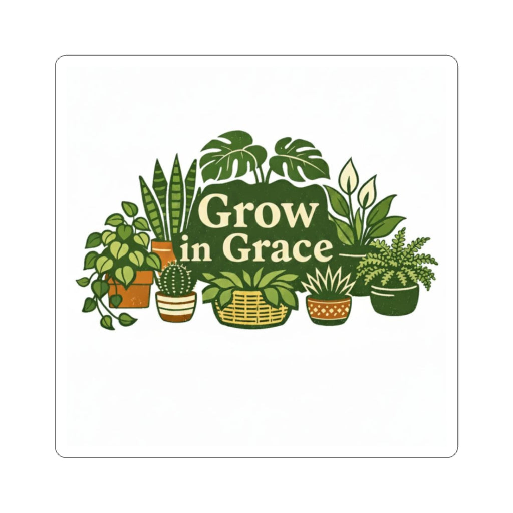 Grow in Grace Plant Sticker — Green Houseplant Kiss-Cut Decal