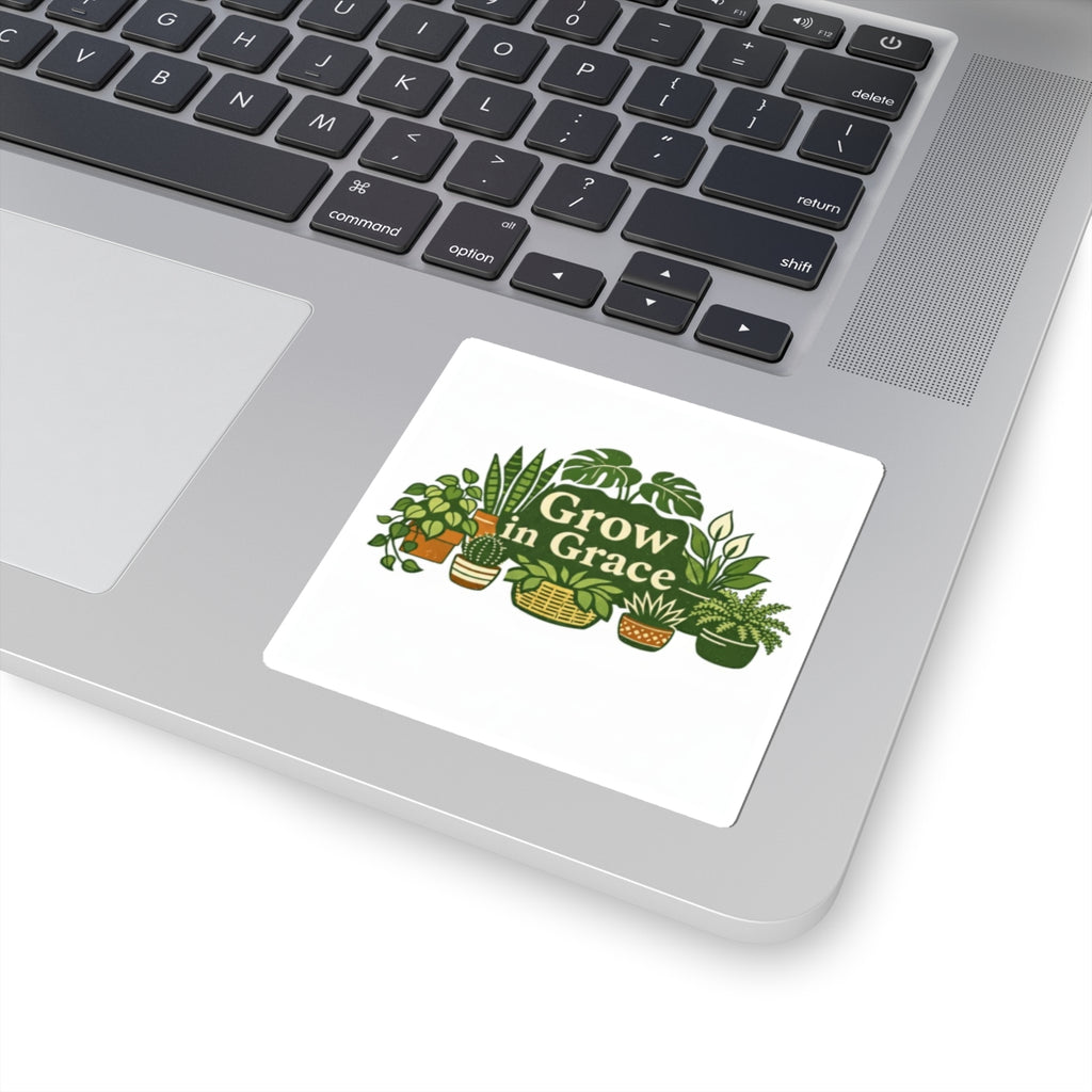 Grow in Grace Plant Sticker — Green Houseplant Kiss-Cut Decal
