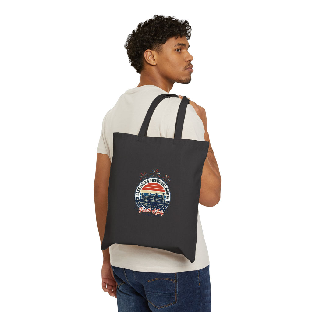 Retro Americana Sunset Tote, Cotton Canvas Tote Bag | 4th of July, Vintage Patriotic Palette