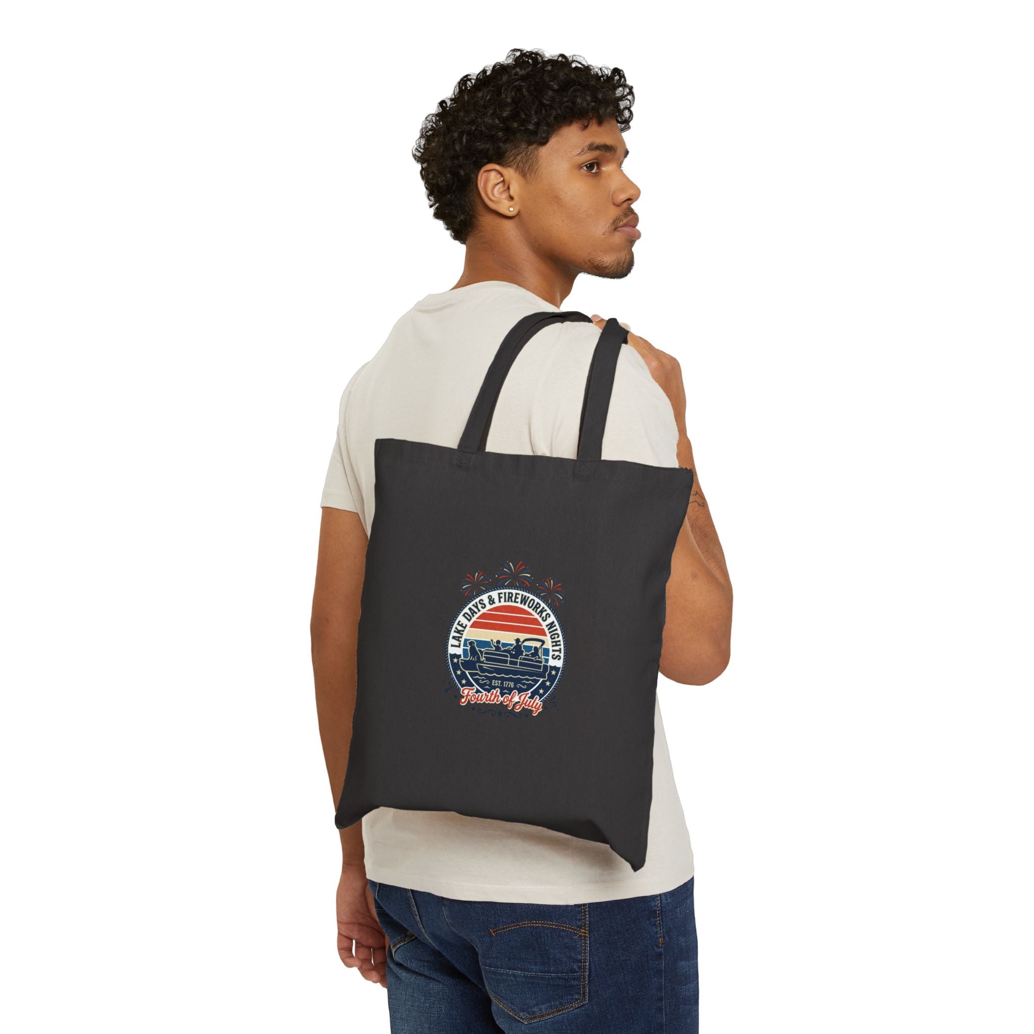 Retro Americana Sunset Tote, Cotton Canvas Tote Bag | 4th of July, Vintage Patriotic Palette